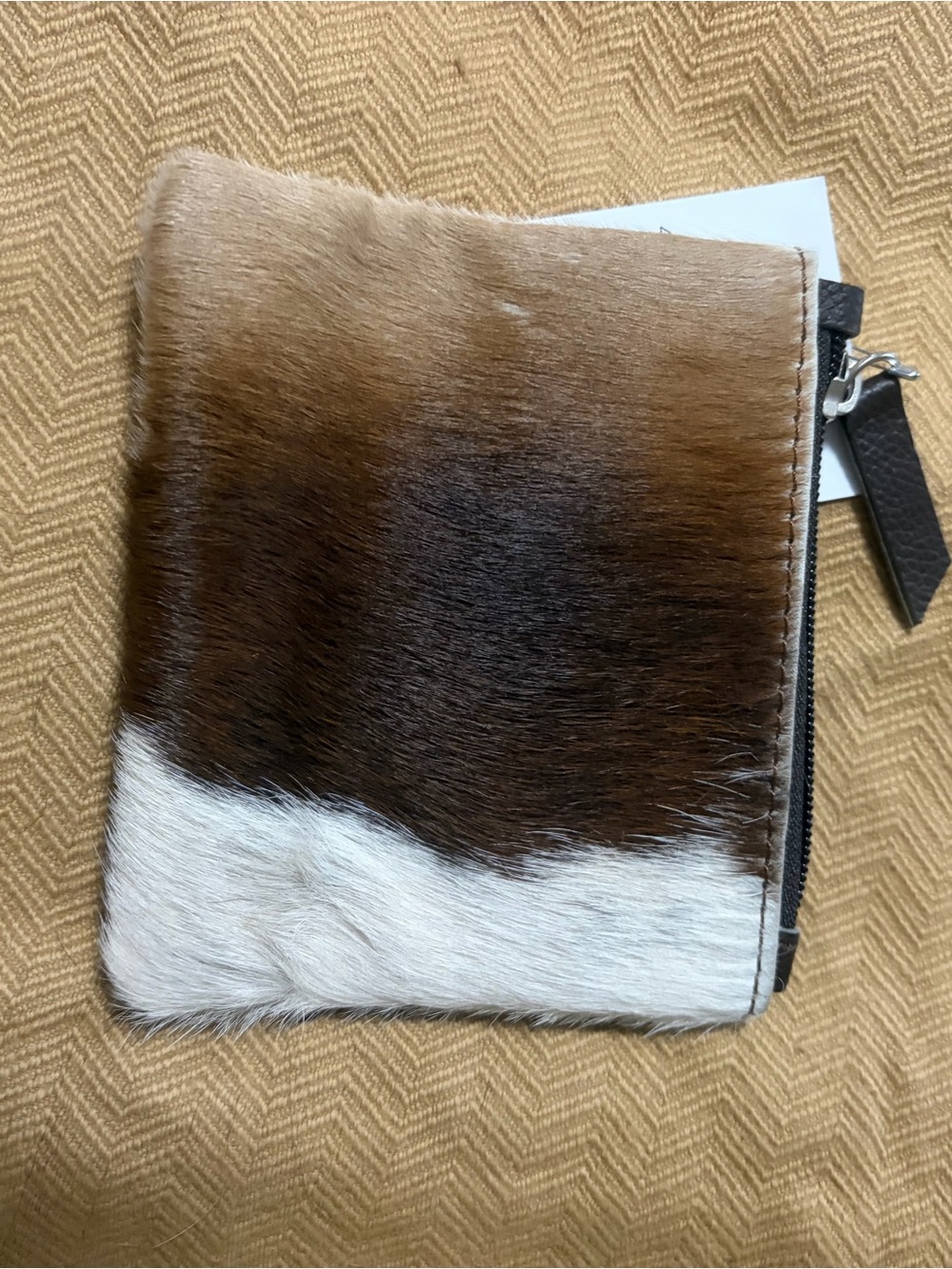 Brown and White cowhide Zip Wallet